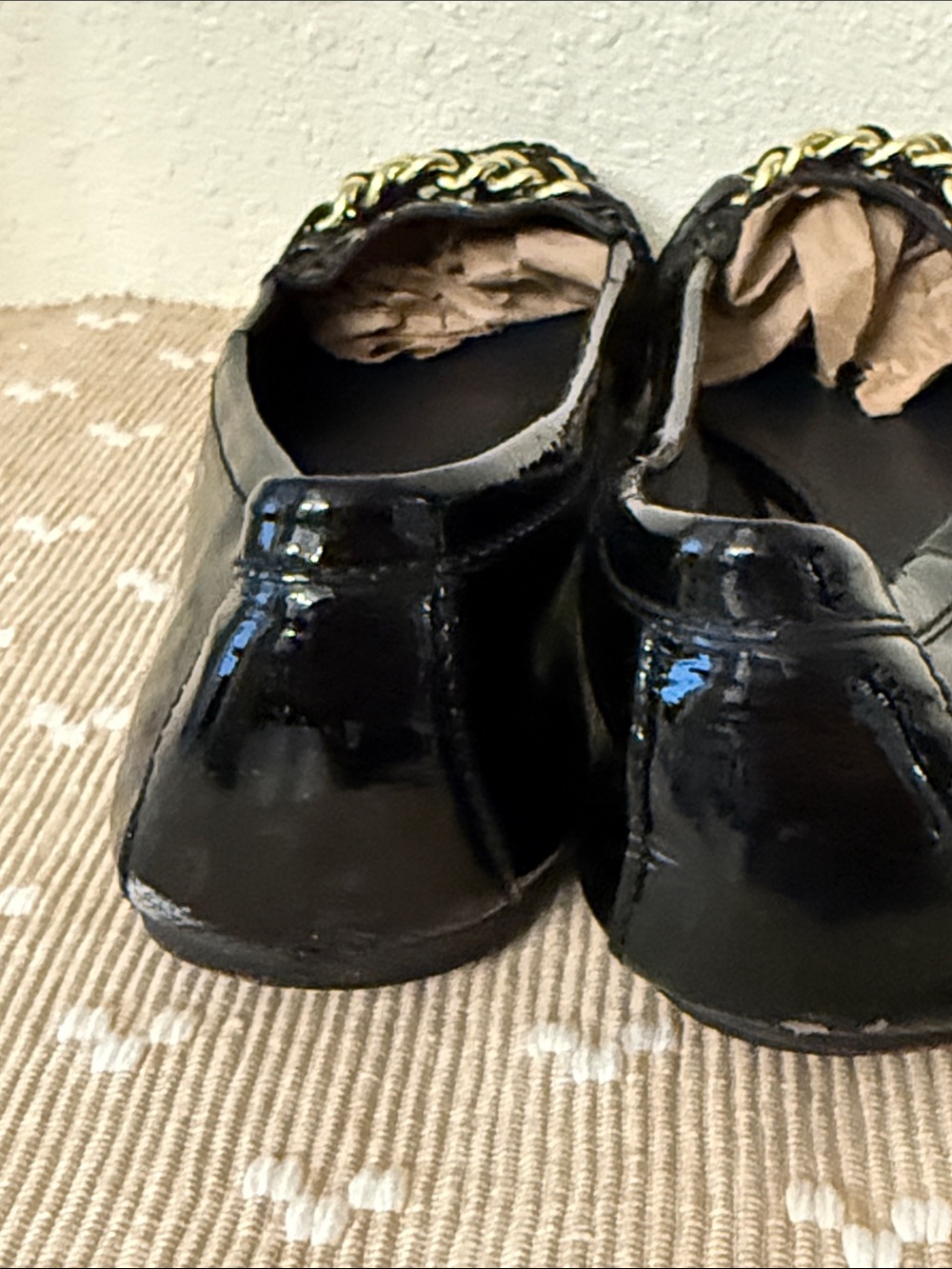 Coach Black Patent Leather Chain Link Ballet Flats Moc Toe Shoes 8 - Picture 10 of 16